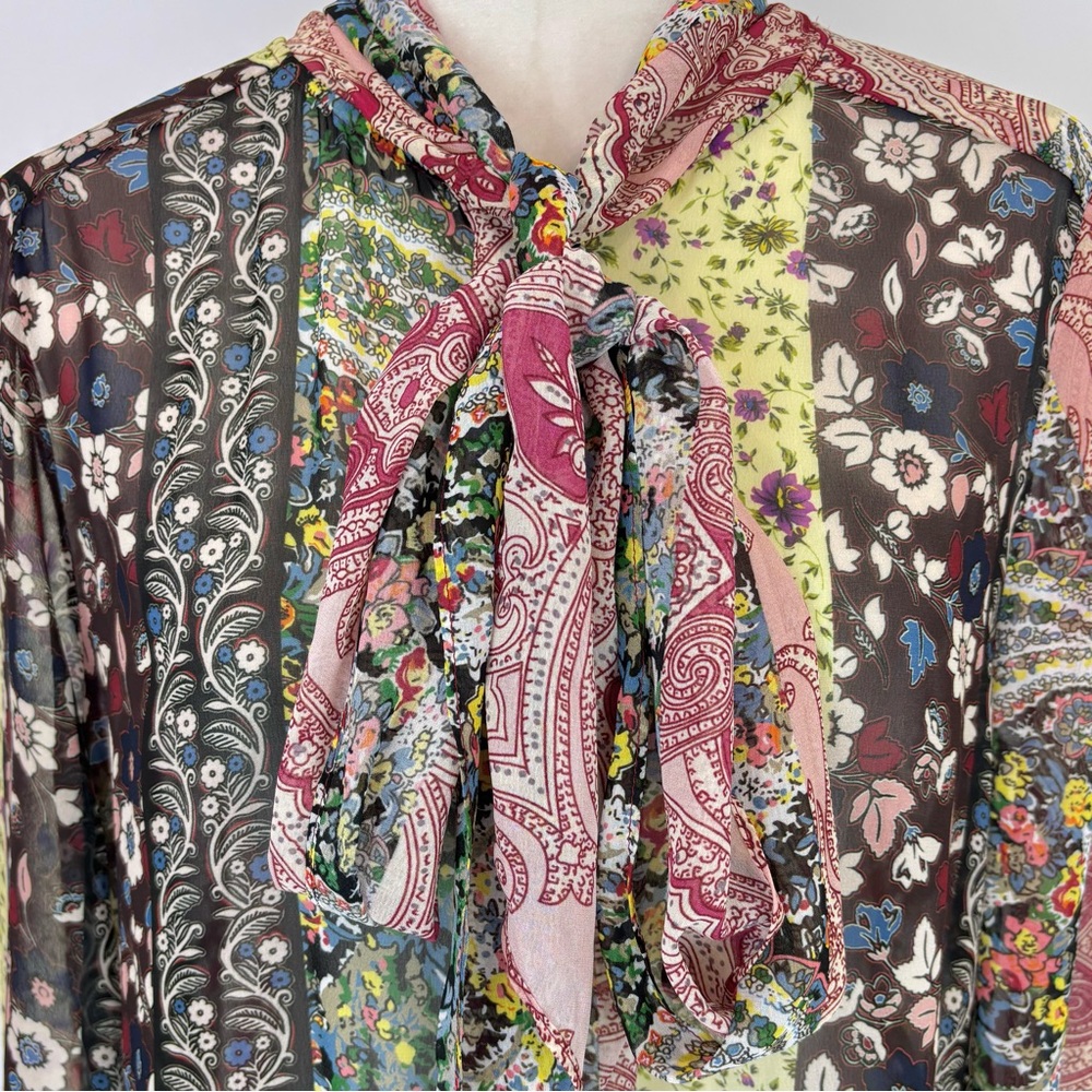 Zara patchwork print bow blouse - Picture 4 of 8